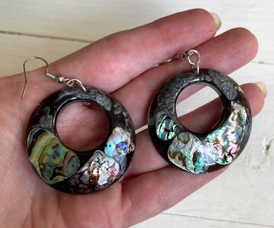 Large round abalone earrings