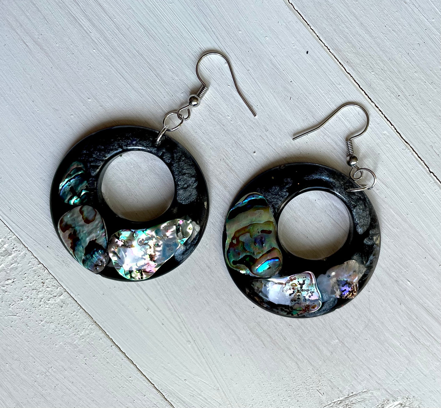 Large round abalone earrings